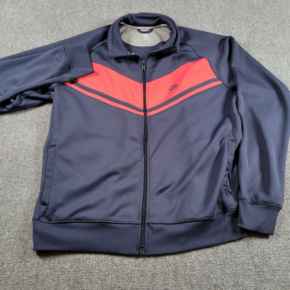 Nike Track Jacket Mens XXL Navy Blue Red Chevron Full Zip Sportswear Y2k 2008